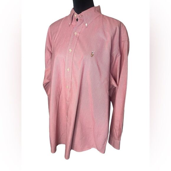 RALPH LAUREN PINK/RED BUTTON DOWN LIKE NEW CONDITION COTTON OXFORD DRESS SHIRT - Picture 2 of 10
